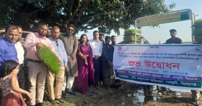 বেলকুচিতে বোরো ধানের সমলয় চাষাবাদের ব্লক প্রদর্শনী উদ্বোধন