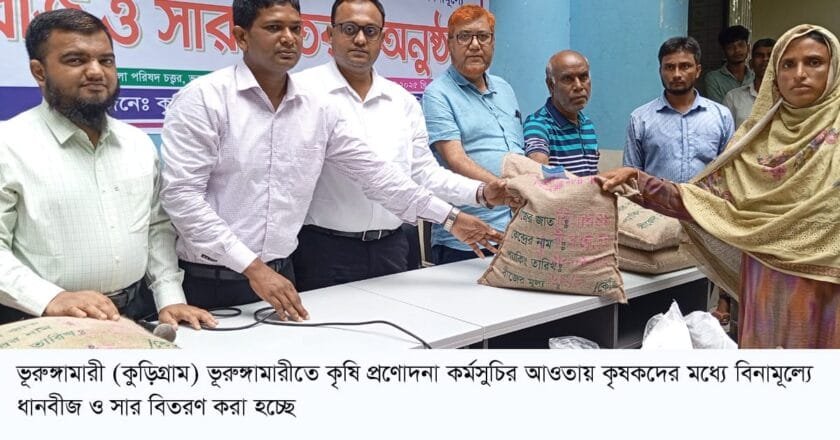 ভূরুঙ্গামারীতে ধানবীজ ও সার পেলো ২৪৫০ জন কৃষক
