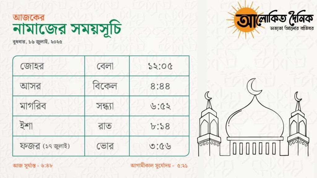 নামাজের সময়সূচি_১৬ জুলাই ২০২৫