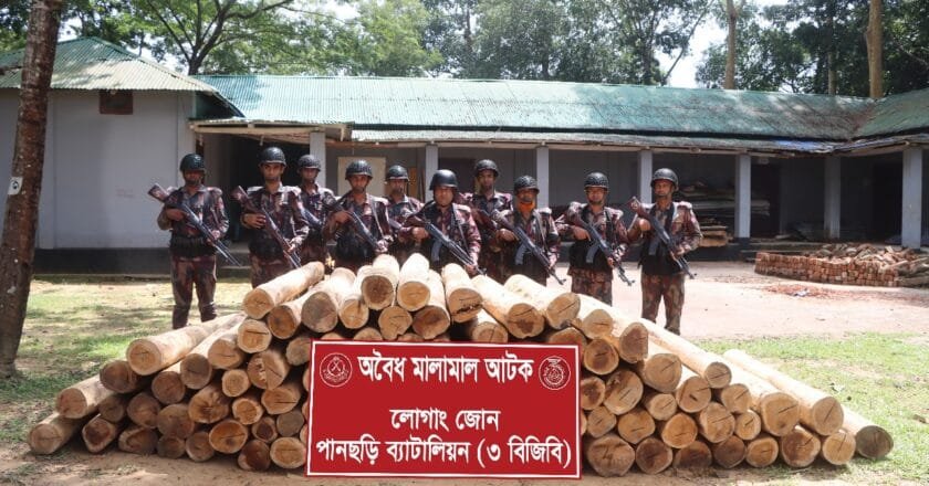 পানছড়িতে অবৈধ গোলকাঠ জব্দ করেছে ৩ বিজিবি