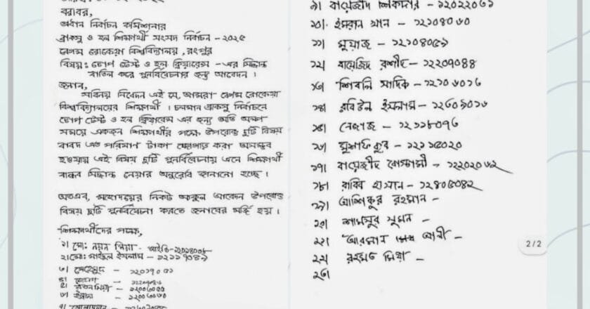 ব্রাকসু নির্বাচন: ডোপ টেস্ট বাতিল চেয়ে আবেদনে নকল স্বাক্ষর, শিক্ষার্থীদের ক্ষোভ