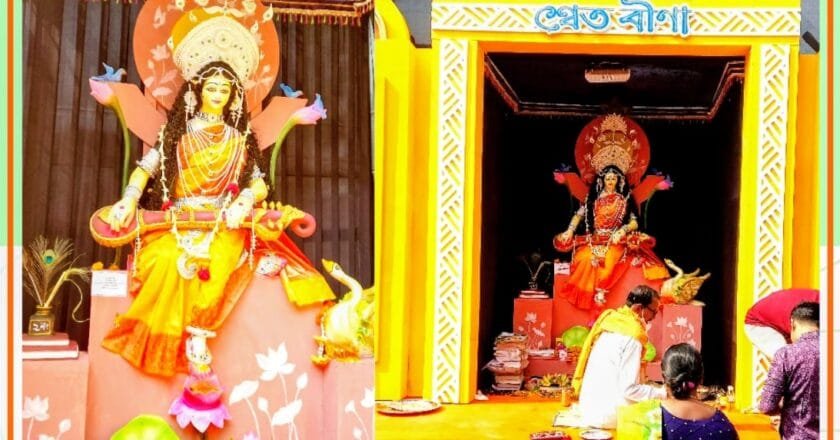 সকাল থেকেই বিদ্যার দেবী সরস্বতীর পূজা, উৎসবমুখর রাজশাহী