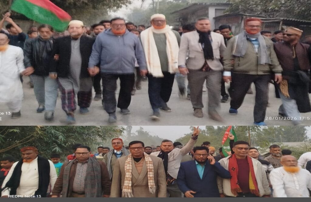 চিলমারীতে ধানের শীষের সমর্থনে ৬ কিলোমিটার পদযাত্রা ও নির্বাচনী মিছিল