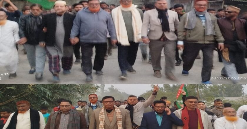 চিলমারীতে ধানের শীষের সমর্থনে ৬ কিলোমিটার পদযাত্রা ও নির্বাচনী মিছিল