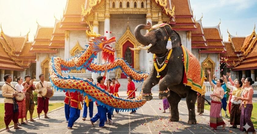 ড্রাগন, হাতি একসঙ্গে নাচছে