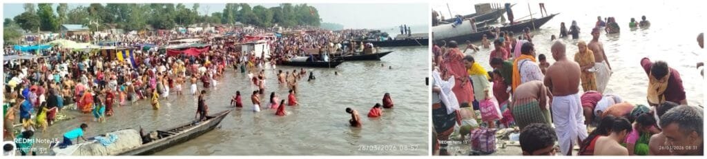 চিলমারী ব্রহ্মপুত্রে সনাতন ধর্মাবলম্বীদের ঐতিহ্যবাহী অষ্টমীর স্নানে লাখো পূণার্থীর ঢল