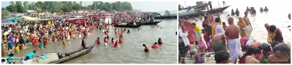 চিলমারী ব্রহ্মপুত্রে সনাতন ধর্মাবলম্বীদের ঐতিহ্যবাহী অষ্টমীর স্নানে লাখো পূণার্থীর ঢল