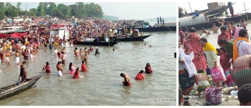 চিলমারী ব্রহ্মপুত্রে সনাতন ধর্মাবলম্বীদের ঐতিহ্যবাহী অষ্টমীর স্নানে লাখো পূণার্থীর ঢল