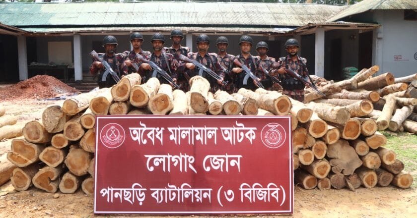 পানছড়িতে ৩ বিজিবির অভিযানে অবৈধ সেগুন ও গামারী কাঠ আটক