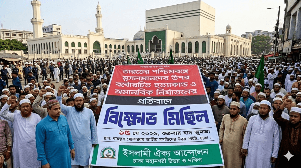 পশ্চিমবঙ্গে মুসলিম নির্যাতনের প্রতিবাদে শুক্রবার বায়তুল মোকাররমে বিক্ষোভের ডাক