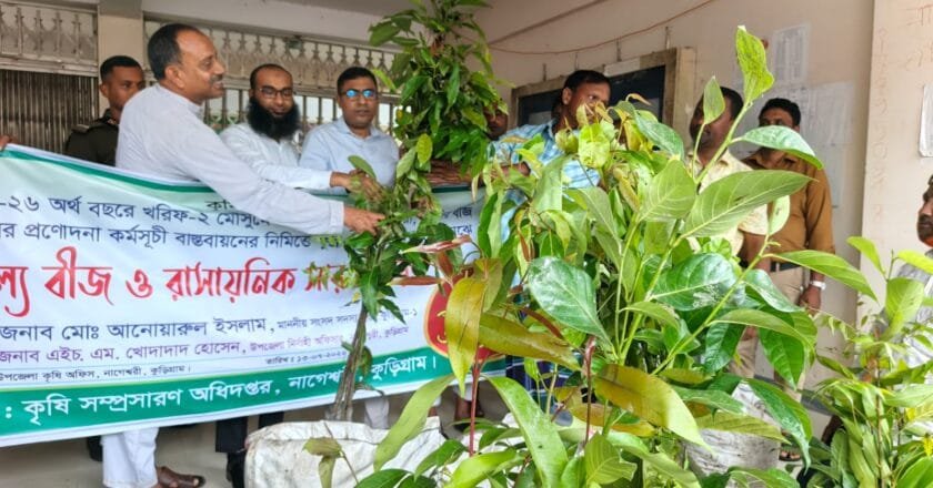 নাগেশ্বরীতে ক্ষুদ্র ও প্রান্তিক কৃষকদের মাঝে বিনামূল্যে সবজি বীজ, গাছের চারা ও সার বিতরণ