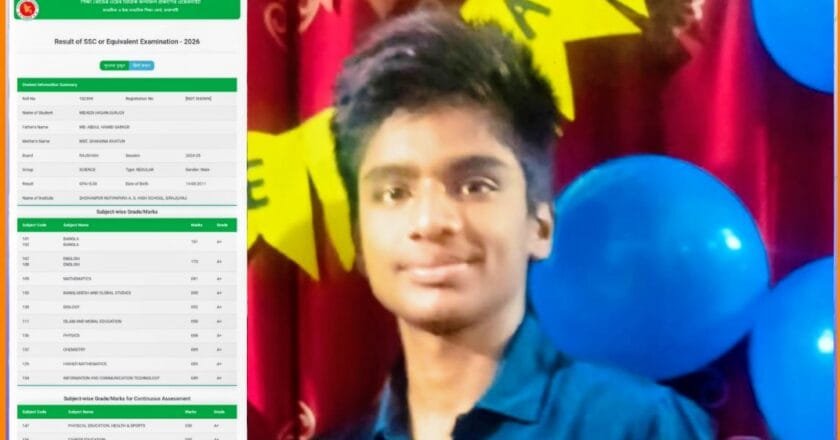 এসএসসিতে গোল্ডেন এ প্লাস পেল সেনভাঙ্গাবাড়ীর দুর্জয়