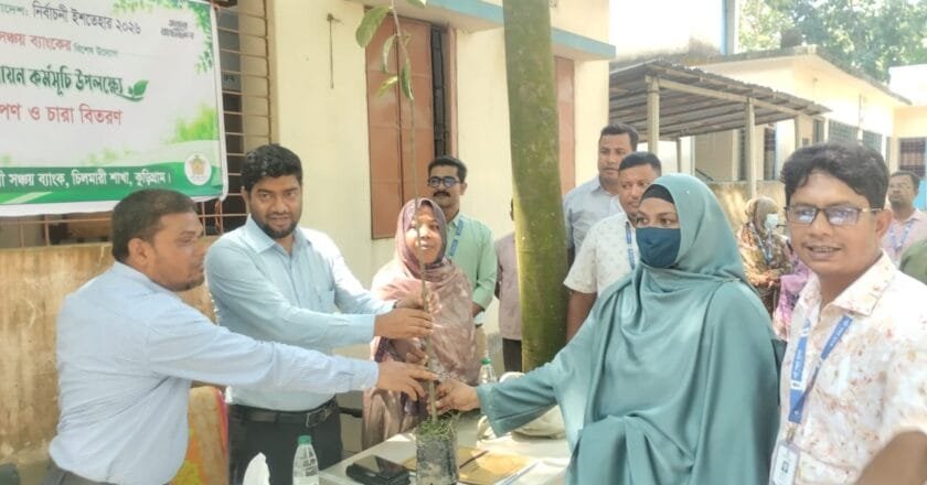 চিলমারীতে পল্লী সঞ্চয় ব্যাংকের বৃক্ষরোপণ ও চারা বিতরণ